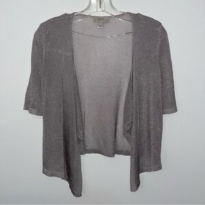Loft Womens Cardigan Small Petit Open Front Short Sleeve Metallic Festive Party